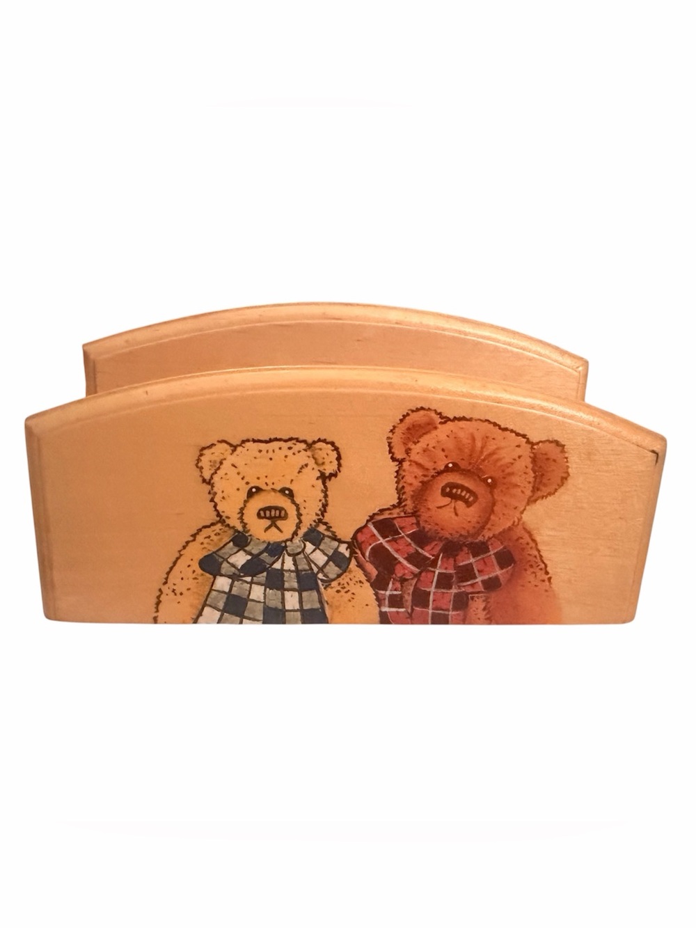Vintage Wooden Teddy Bear Mail Holder | Hand Painted Country Cottage Letter Hold
